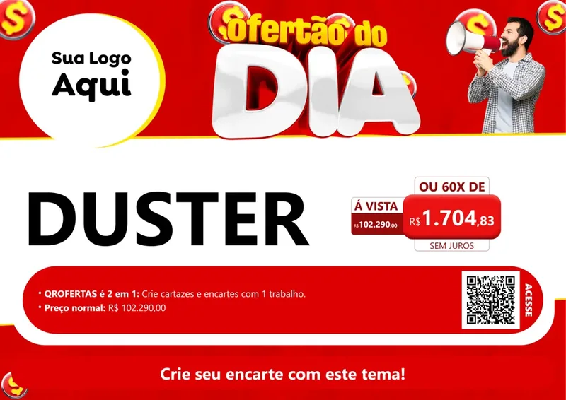 Modelo de Cartaz para Cartaz A4 Horizontal com o tema Ofertão do dia para Concessionaria de Carros