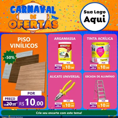 Modelo de Rede Social para Feed Facebook com o tema Carnaval de Ofertas para Material para Construção