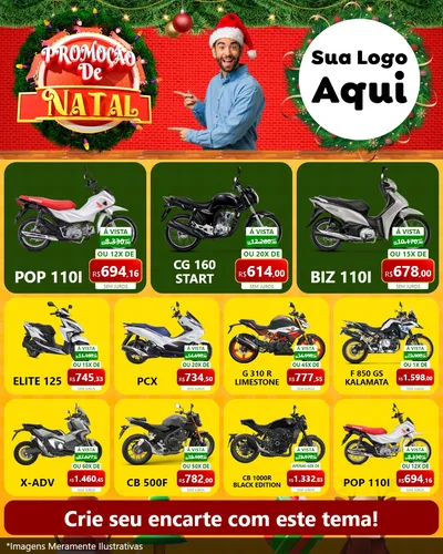 Modelo de Rede Social para Feed Instagram com o tema Promoção de Natal para Concessionaria de Motos