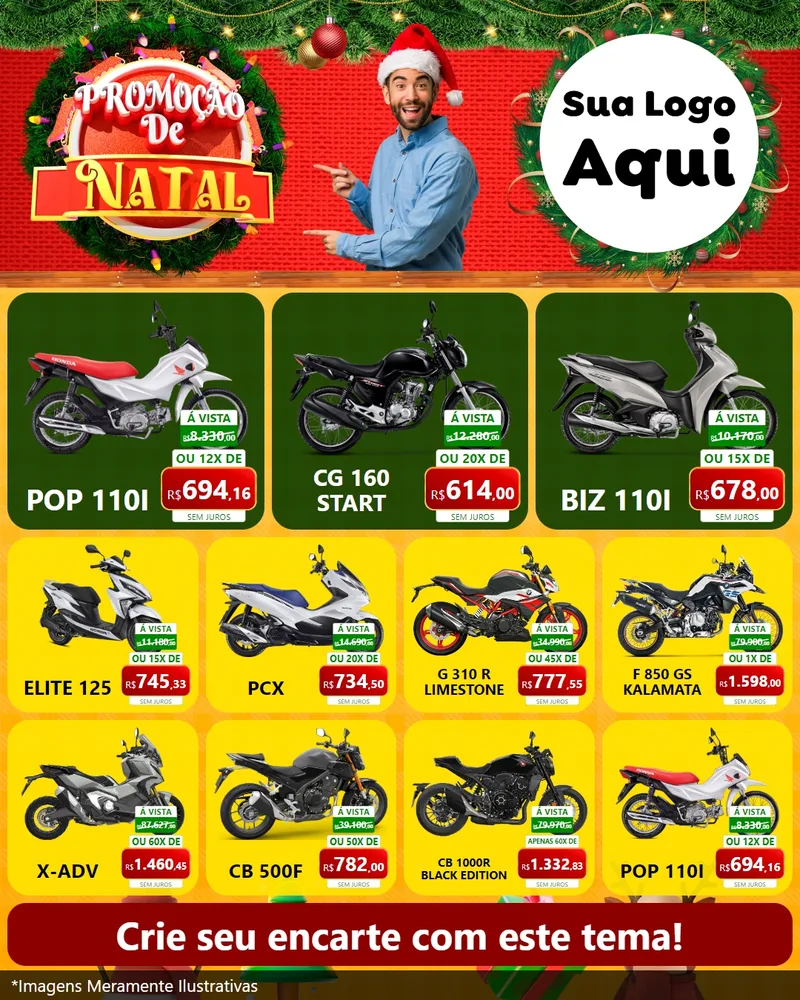 Modelo de Rede Social para Feed Instagram com o tema Promoção de Natal para Concessionaria de Motos