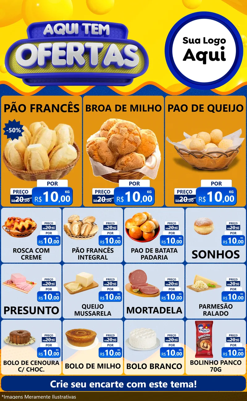 Modelo de Encarte para Encarte Grande com o tema Aqui Tem Ofertas para Padaria