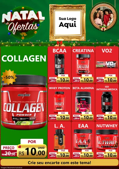Modelo de Encarte para Encarte A4 Vertical com o tema Natal de Ofertas para Suplementos alimentares