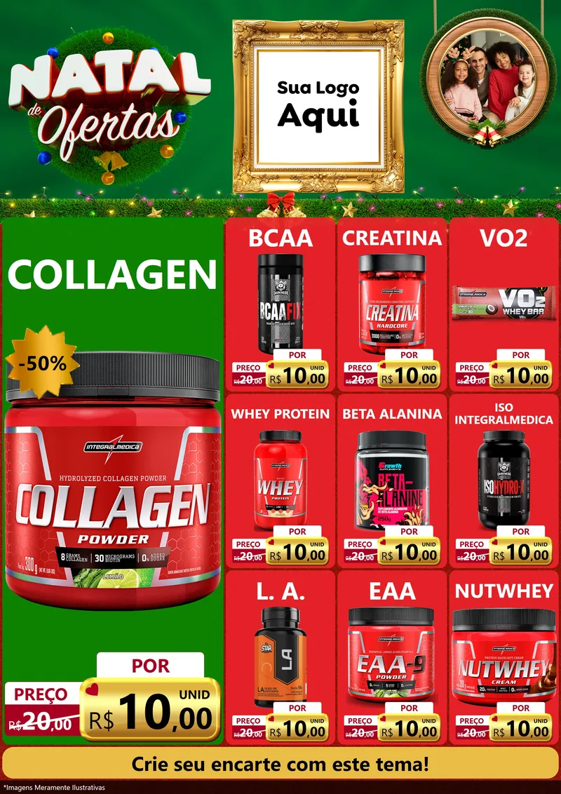 Modelo de Encarte para Encarte A4 Vertical com o tema Natal de Ofertas para Suplementos alimentares
