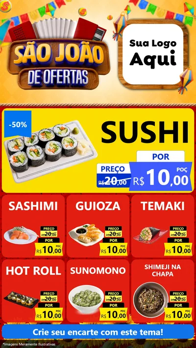 Modelo de Rede Social para Stories com o tema São João de Ofertas para Comida japonesa