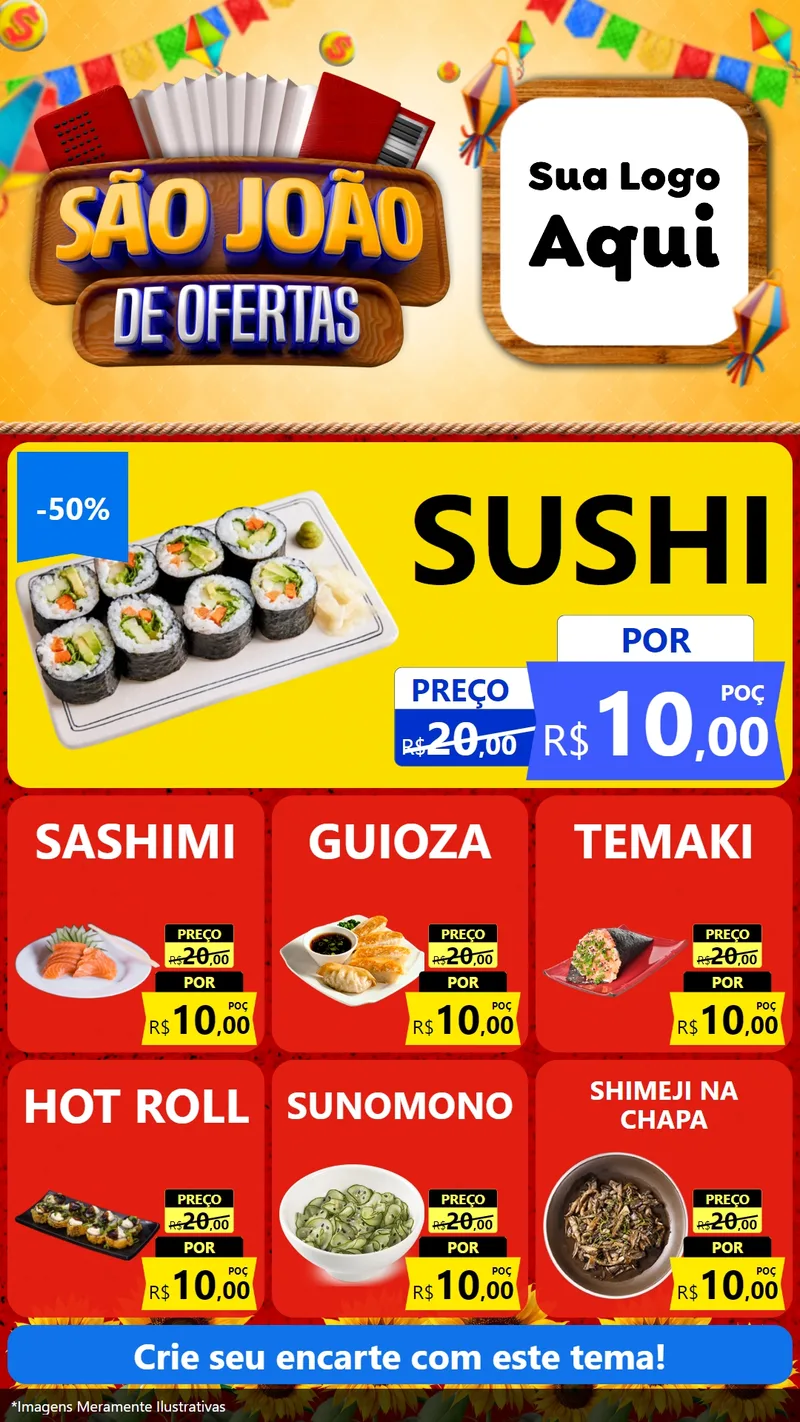 Modelo de Rede Social para Stories com o tema São João de Ofertas para Comida japonesa