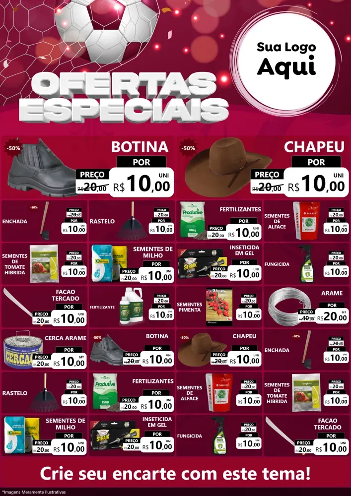 Modelo de Encarte para Encarte A4 Vertical com o tema Ofertas Especiais - Futebol para Agropecuária