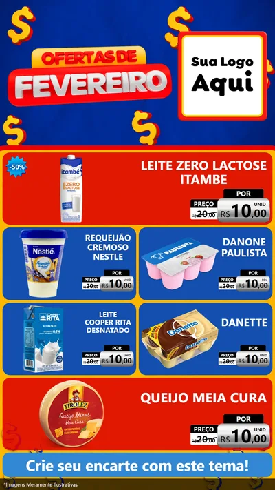 Modelo de TV para TV Vertical com o tema Ofertas de Fevereiro para Frios e Laticínios