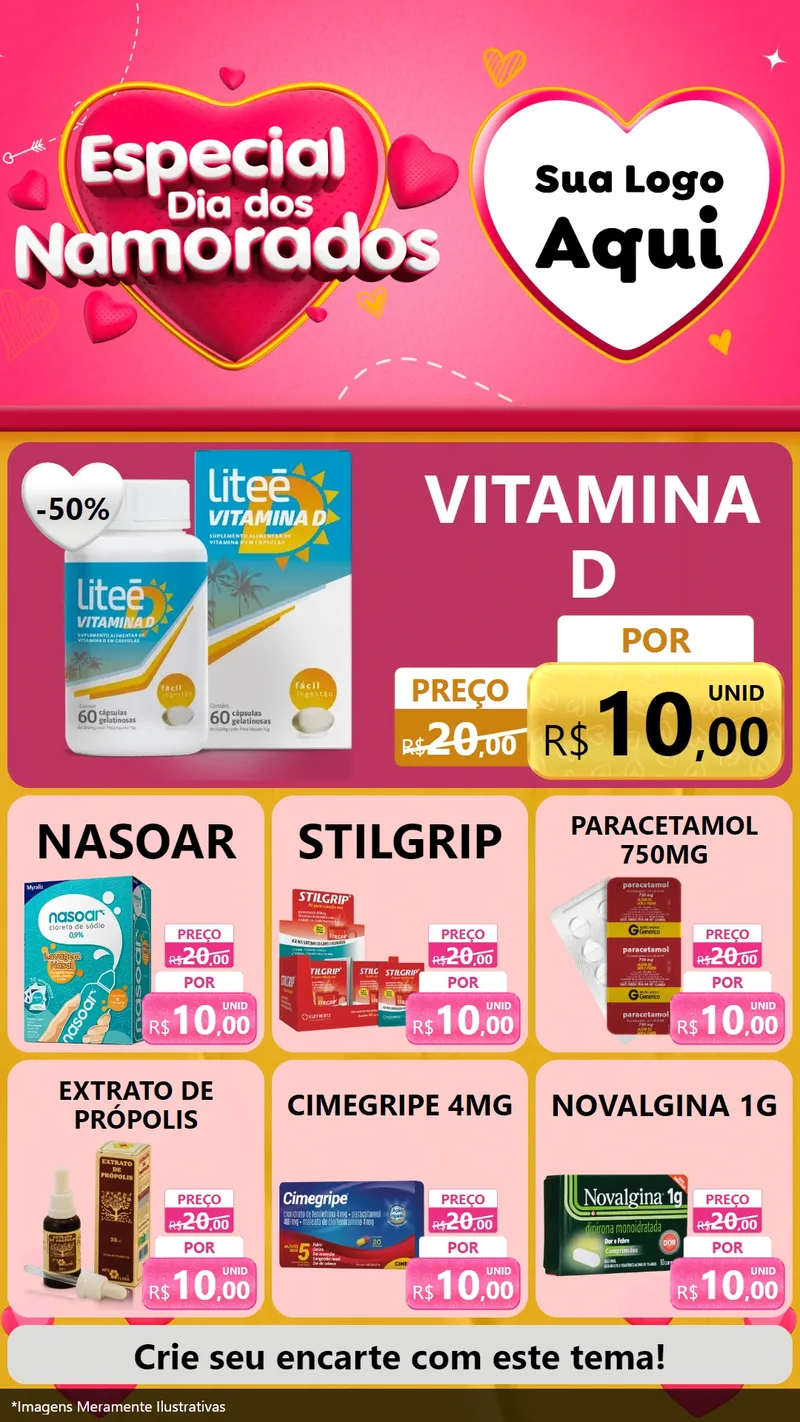 Modelo de Rede Social para Stories com o tema Especial Dia dos Namorados para Farmácia