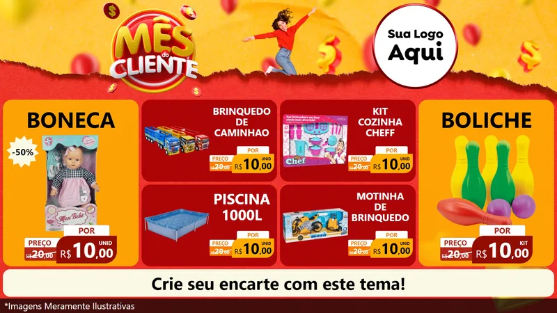 Modelo de TV para TV Horizontal com o tema Mês do Cliente para Brinquedos
