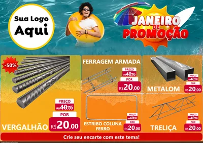 Modelo de Encarte para Encarte A4 Horizontal com o tema Janeiro de Promoção para Ferragens
