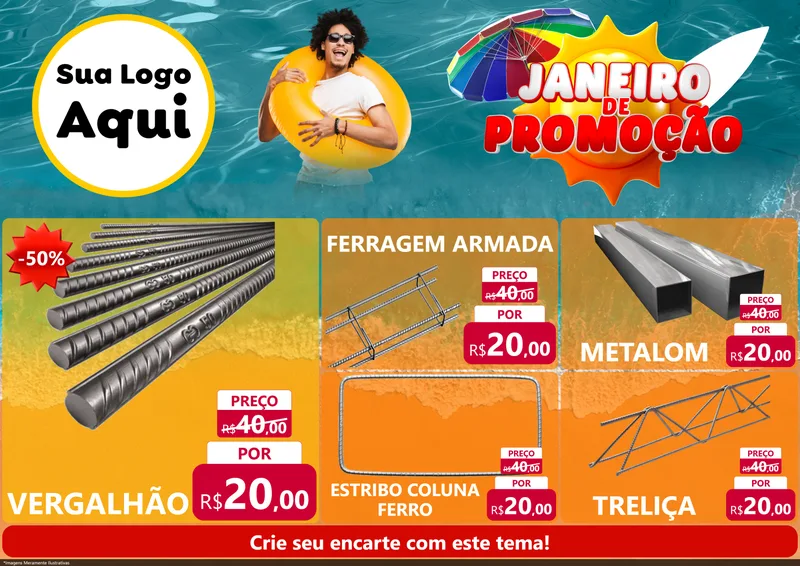 Modelo de Encarte para Encarte A4 Horizontal com o tema Janeiro de Promoção para Ferragens