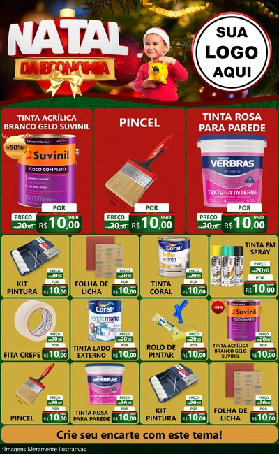 Modelo de Encarte para Encarte Grande com o tema Natal da Economia para Tintas e Ferramentas