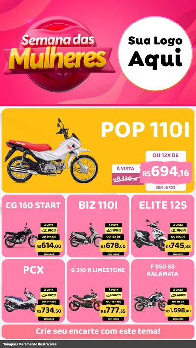 Modelo de Rede Social para Stories com o tema Semana das Mulheres para Concessionaria de Motos