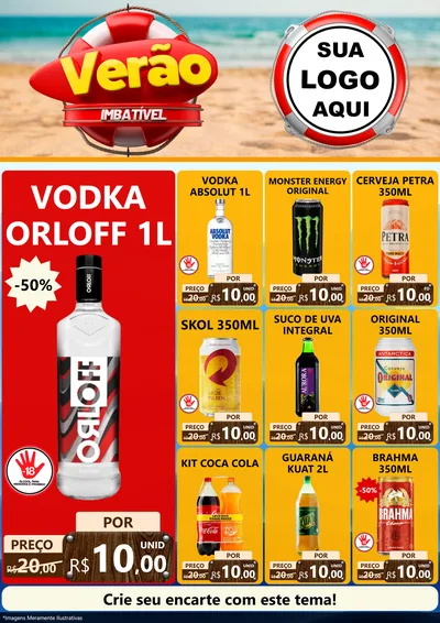 Modelo de Encarte para Encarte A4 Vertical com o tema Verão Imbatível para Distribuidora de bebidas