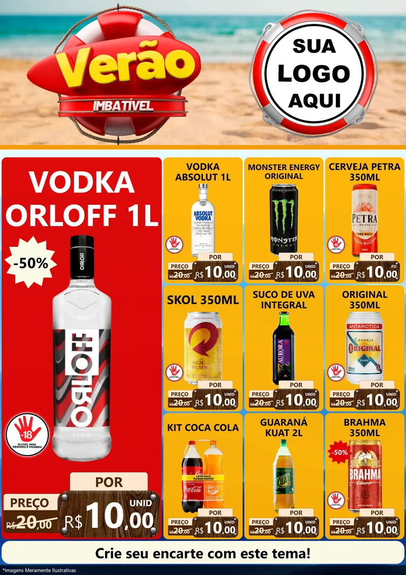 Modelo de Encarte para Encarte A4 Vertical com o tema Verão Imbatível para Distribuidora de bebidas