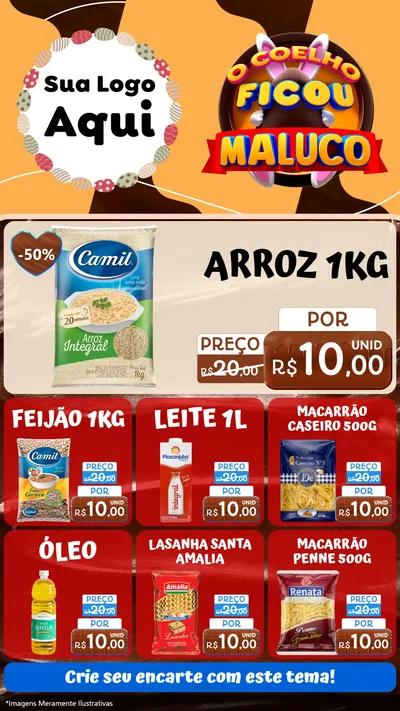 Modelo de Rede Social para Stories com o tema O Coelho Ficou Maluco - Páscoa para Supermercado