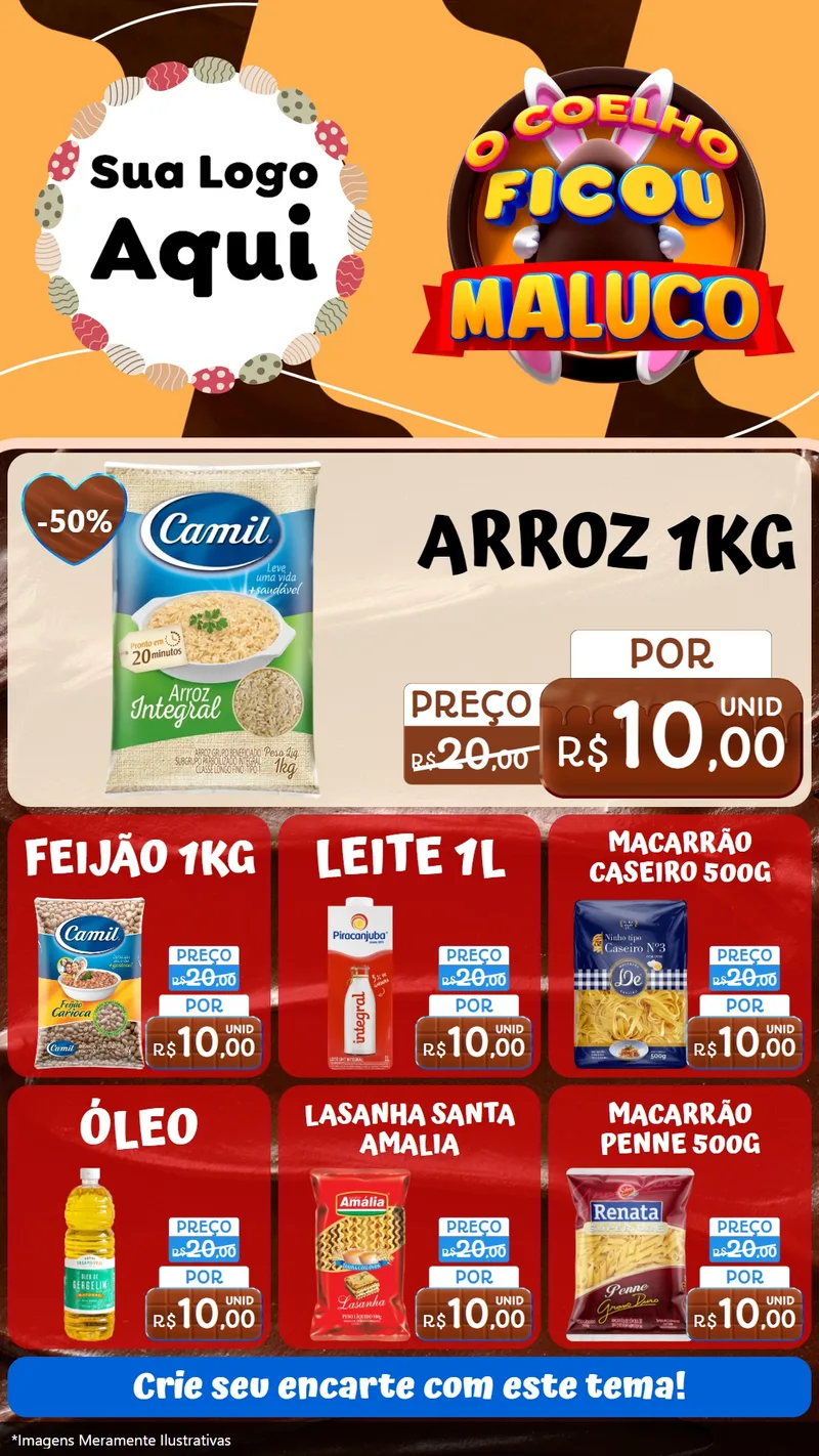 Modelo de Rede Social para Stories com o tema O Coelho Ficou Maluco - Páscoa para Supermercado