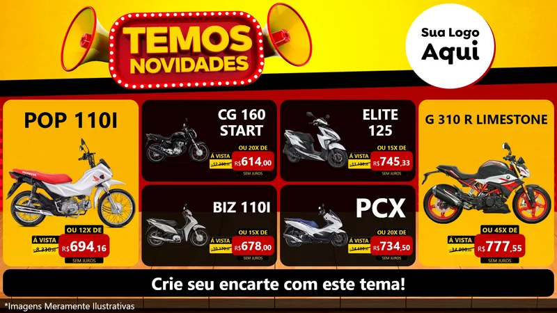 Modelo de TV para TV Horizontal com o tema Temos Novidades para Concessionaria de Motos