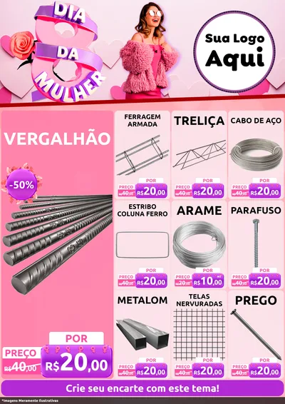 Modelo de Encarte para Encarte A4 Vertical com o tema Dia da Mulher para Ferragens