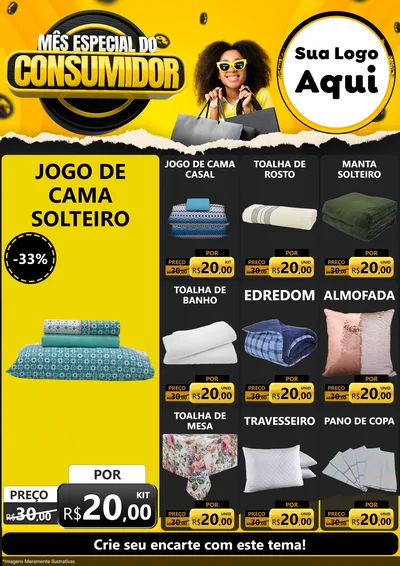 Modelo de Encarte para Encarte A4 Vertical com o tema Mês Especial do Consumidor para Cama, Mesa e Banho
