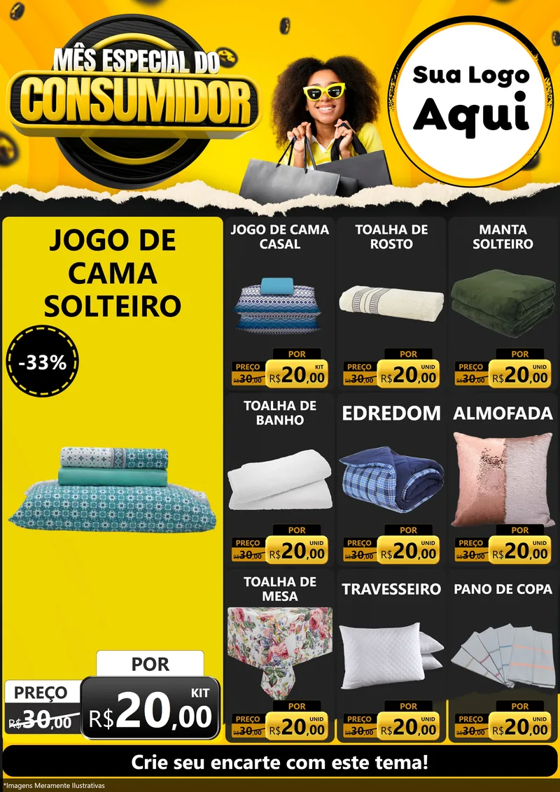 Modelo de Encarte para Encarte A4 Vertical com o tema Mês Especial do Consumidor para Cama, Mesa e Banho