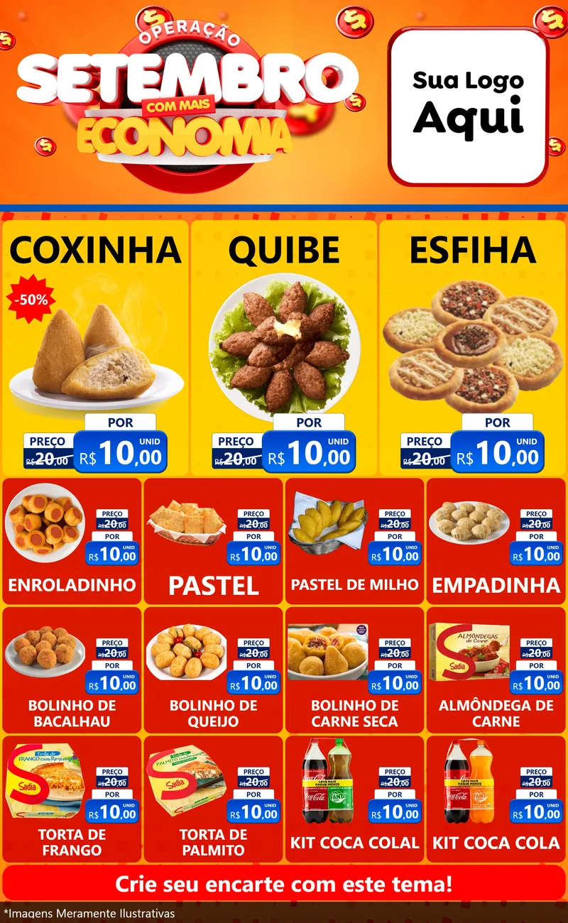 Modelo de Encarte para Encarte Grande com o tema Operação Setembro Com Muita Economia para Salgadaria