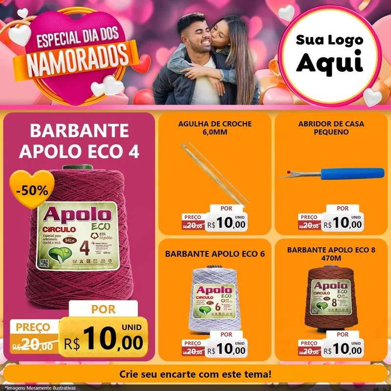 Modelo de Rede Social para Feed Facebook com o tema Especial Dia dos Namorados para Armarinho e Aviamentos