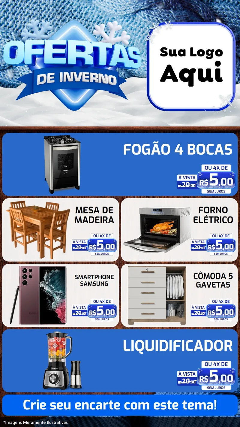 Modelo de TV para TV Vertical com o tema Ofertas de Inverno para Móveis e Eletro