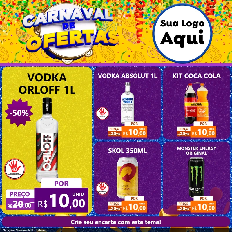 Modelo de Rede Social para Feed Facebook com o tema Carnaval de Ofertas para Distribuidora de bebidas