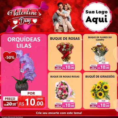 Modelo de Rede Social para Feed Facebook com o tema Valentine's Day para Floricultura e jardim