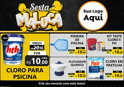Modelo de Encarte para Encarte A4 Horizontal com o tema Sexta Maluca para Produtos para Piscina
