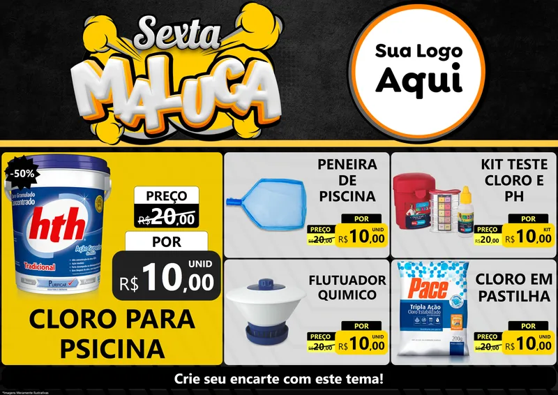 Modelo de Encarte para Encarte A4 Horizontal com o tema Sexta Maluca para Produtos para Piscina