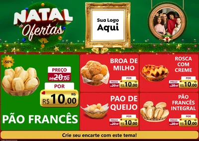 Modelo de Encarte para Encarte A4 Horizontal com o tema Natal de Ofertas para Padaria
