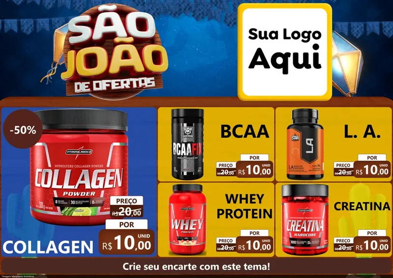 Modelo de Encarte para Encarte A4 Horizontal com o tema São João Ofertas Imbatíveis! - Junina para Suplementos alimentares