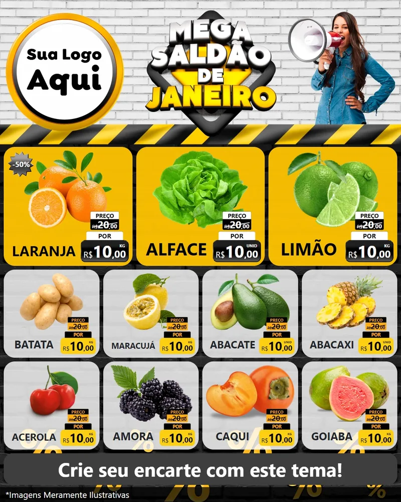 Modelo de Rede Social para Feed Instagram com o tema Mega Saldão de Janeiro para Hortifrúti