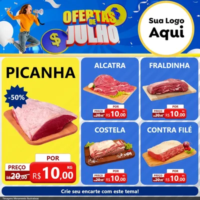 Modelo de Rede Social para Feed Facebook com o tema Ofertas de Julho para Açougue