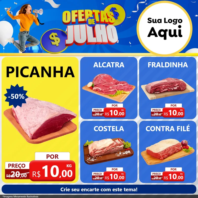 Modelo de Rede Social para Feed Facebook com o tema Ofertas de Julho para Açougue