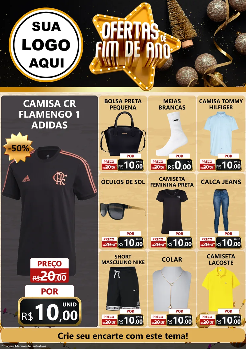Modelo de Encarte para Encarte A4 Vertical com o tema Ofertas de Fim de Ano para Roupas e acessórios