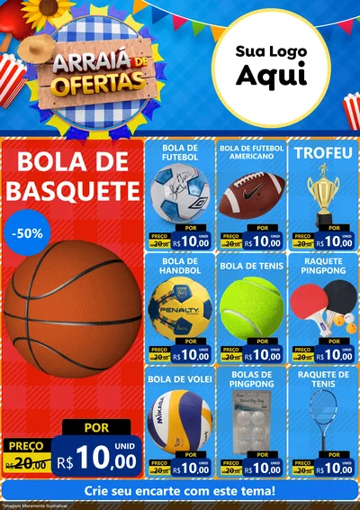 Modelo de Encarte para Encarte A4 Vertical com o tema Arraiá de Ofertas para Artigos Esportivos