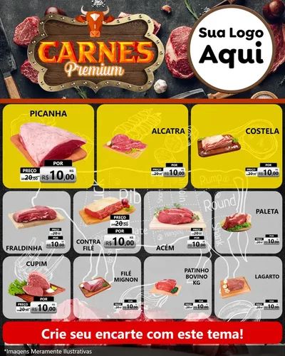 Modelo de Rede Social para Feed Instagram com o tema Carnes Premium para Açougue