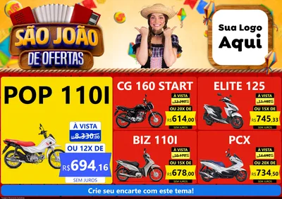Modelo de Encarte para Encarte A4 Horizontal com o tema São João de Ofertas para Concessionaria de Motos