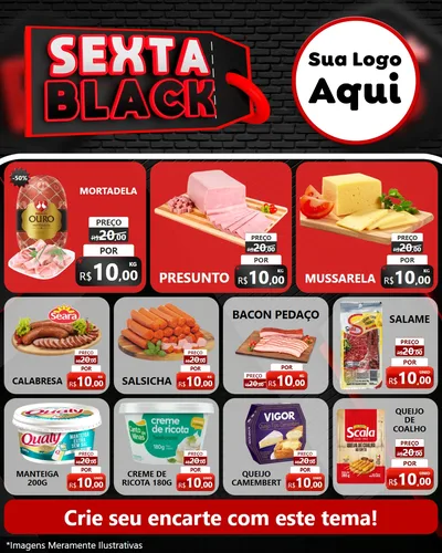 Modelo de Rede Social para Feed Instagram com o tema Sexta Black para Frios e Laticínios