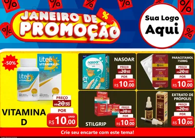 Modelo de Encarte para Encarte A4 Horizontal com o tema Janeiro de Promoção para Farmácia