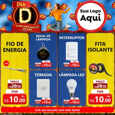 Modelo de Rede Social para Feed Facebook com o tema Dia D - O Dia Mais Barato Do Mês para Materiais Elétricos