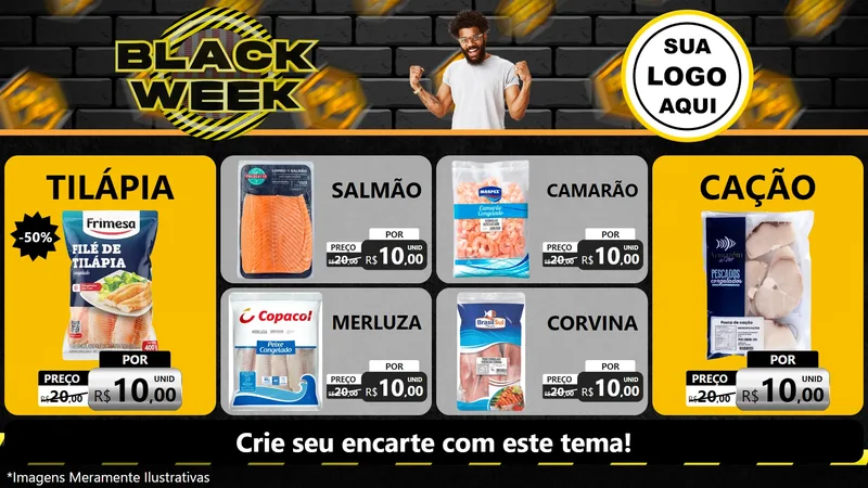 Modelo de TV para TV Horizontal com o tema Black Week para Peixaria