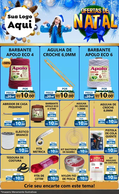 Modelo de Encarte para Encarte Grande com o tema Ofertas de Natal para Armarinho e Aviamentos