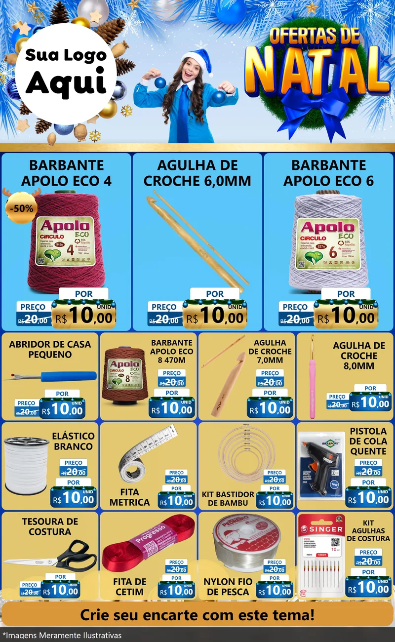 Modelo de Encarte para Encarte Grande com o tema Ofertas de Natal para Armarinho e Aviamentos