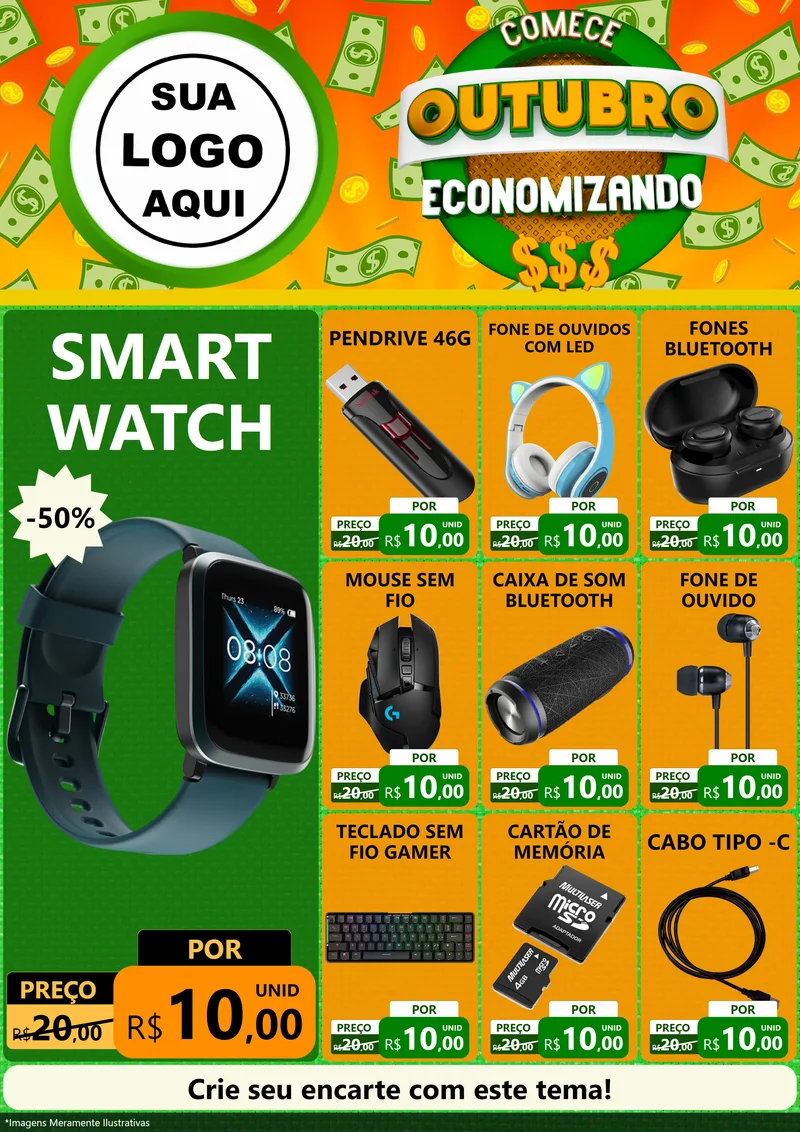 Modelo de Encarte para Encarte A4 Vertical com o tema Comece Outubro Economizando para Informática