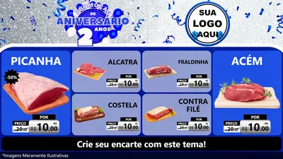 Modelo de TV para TV Horizontal com o tema Promoção de Aniversário - 2 Anos para Açougue
