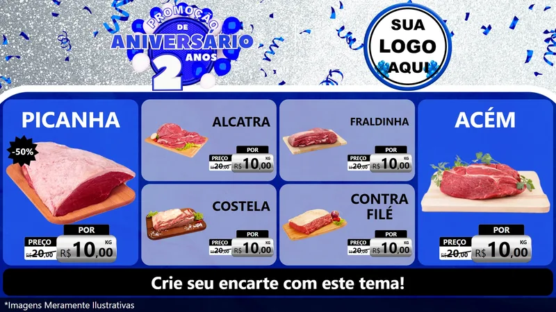 Modelo de TV para TV Horizontal com o tema Promoção de Aniversário - 2 Anos para Açougue